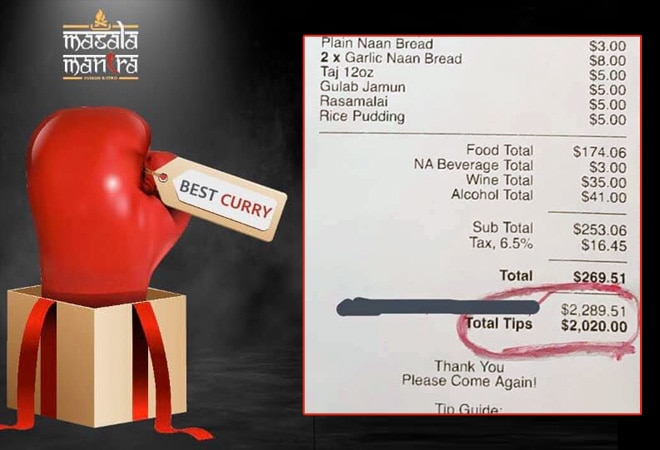 Rs 1.47 lakh tip! Customer's generosity brings smiles at Indian restaurant in US Rs 1.47 lakh tip! Customer's generosity brings smiles at Indian restaurant in US