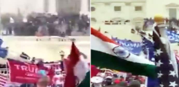 US Capitol protests: A person holding the Indian Tricolour was also seen among the thousands of protestors who carried the American flag US Capitol protests: A person holding the Indian Tricolour was also seen among the thousands of protestors who carried the American flag
