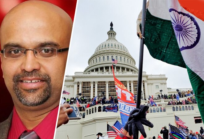 Vincent Xavier was recorded waving the Indian national flag at the US Capitol protest Vincent Xavier was recorded waving the Indian national flag at the US Capitol protest