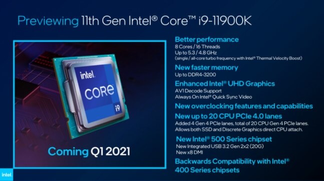Intel Core i9-11900K Rocket Lake S flagship chipset coming in Q1 2021 to take on AMD Zen 3-based Ryzen 5000