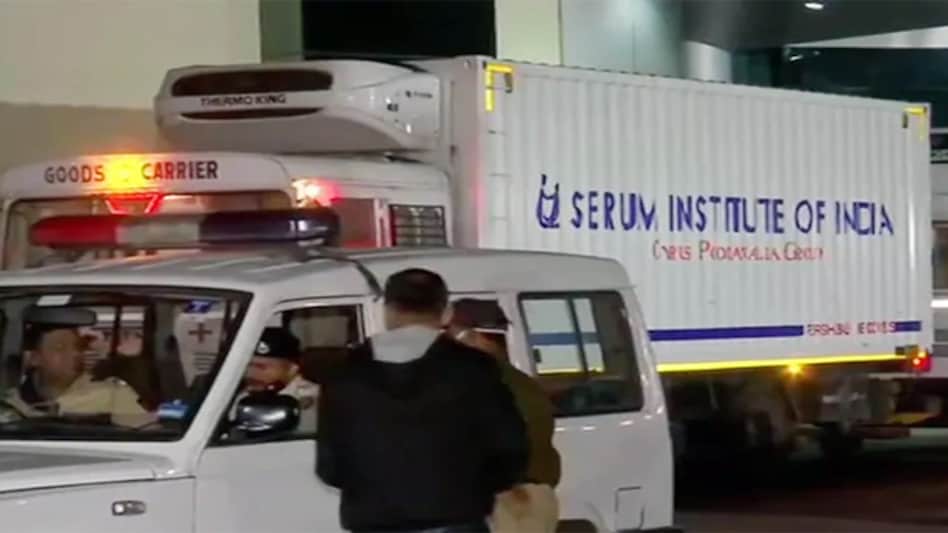 The trucks carried 478 boxes of coronavirus vaccines with each box weighing 32 kg. (Phoro: ANI) The trucks carried 478 boxes of coronavirus vaccines with each box weighing 32 kg. (Phoro: ANI)