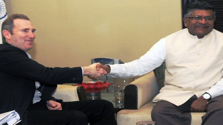Amazon.com's new chief executive, Andy Jassy with Union Minister Ravi Shankar Prasad Amazon.com's new chief executive, Andy Jassy with Union Minister Ravi Shankar Prasad