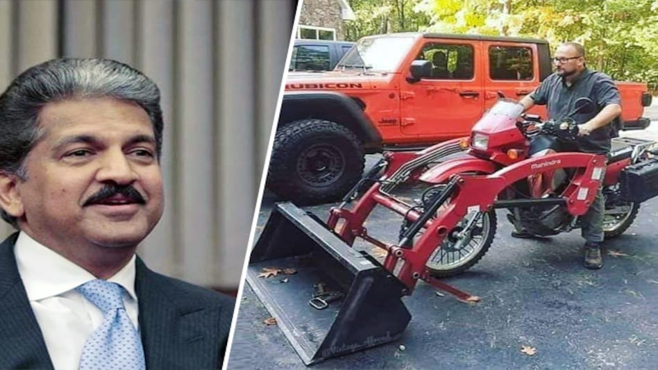 Anand Mahindra shared a picture of a man who was sitting on a bike with a loader attached to it Anand Mahindra shared a picture of a man who was sitting on a bike with a loader attached to it
