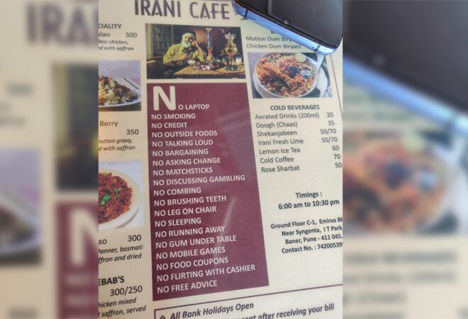 'No flirting with cashier, no running away': Pune-based cafe's bizarre list of don'ts on menu goes viral