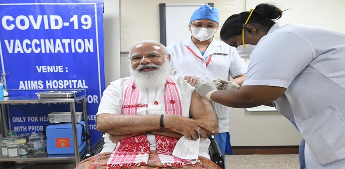 Prime Minister Narendra Modi took the first dose of Covaxin at AIIMS Prime Minister Narendra Modi took the first dose of Covaxin at AIIMS