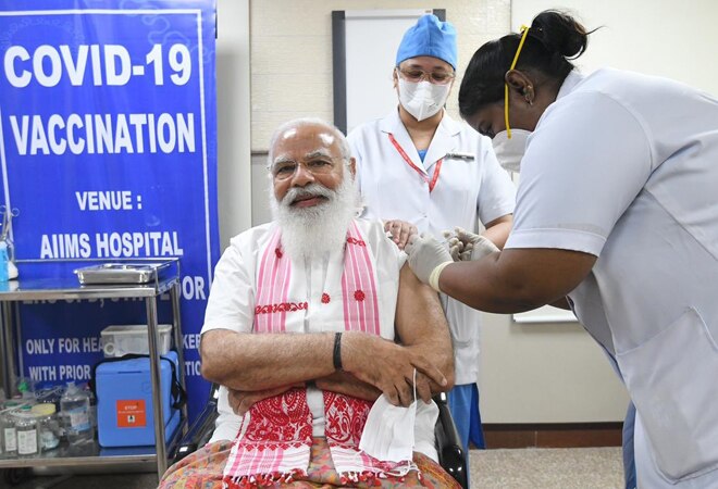 Prime Minister Narendra Modi gets COVID-19 vaccine Prime Minister Narendra Modi gets COVID-19 vaccine