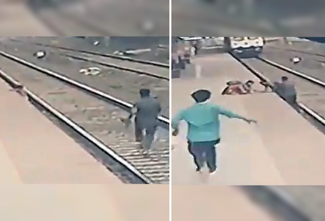 Shelkhe was able to lift the child from the railway tracks onto the platform just in the nick of time Shelkhe was able to lift the child from the railway tracks onto the platform just in the nick of time