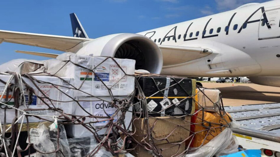 Made in India vaccines land in Gaborone. (Credit: @DrSJaishankar) Made in India vaccines land in Gaborone. (Credit: @DrSJaishankar)