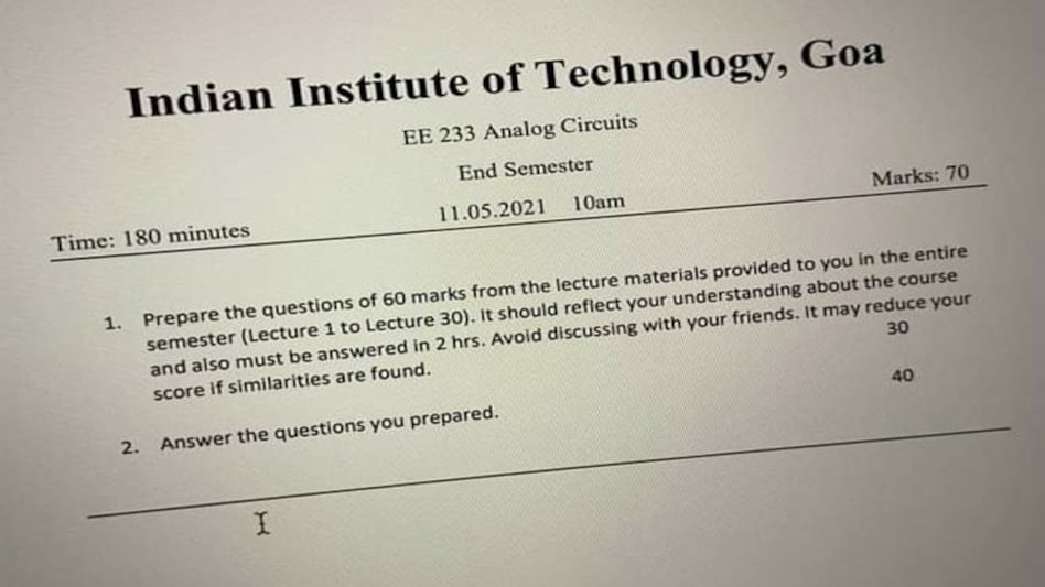 IIT-Goa comes up with one-of-its-kind exam; asks students to prepare questions IIT-Goa comes up with one-of-its-kind exam; asks students to prepare questions