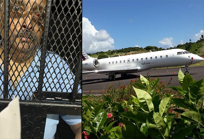 Tweeting a picture of the jet, Antigua Newsroom posted, "PM confirms Private Jet in Dominica is from India." (Pic: Antigua Newsroom Twitter account) Tweeting a picture of the jet, Antigua Newsroom posted, "PM confirms Private Jet in Dominica is from India." (Pic: Antigua Newsroom Twitter account)