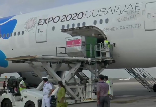 Second batch of Russian COVID-19 vaccine Sputnik V arrives in Hyderabad. (Photo: ANI/TWITTER) Second batch of Russian COVID-19 vaccine Sputnik V arrives in Hyderabad. (Photo: ANI/TWITTER)