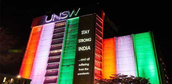 University of New South Wales displayed a message which read, "Stay Strong India... and all suffering from the pandemic (Image: Twitter) University of New South Wales displayed a message which read, "Stay Strong India... and all suffering from the pandemic (Image: Twitter)