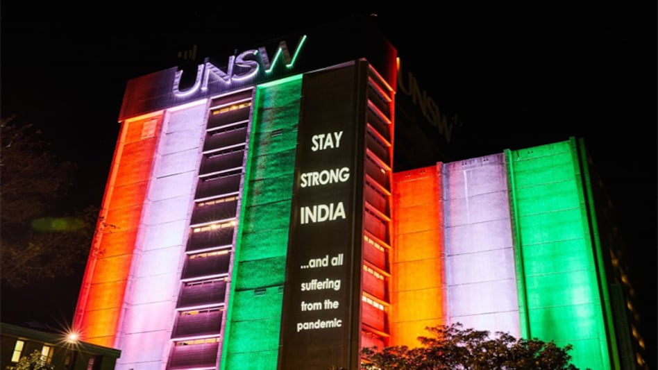 University of New South Wales displayed a message which read, "Stay Strong India... and all suffering from the pandemic (Image: Twitter) University of New South Wales displayed a message which read, "Stay Strong India... and all suffering from the pandemic (Image: Twitter)