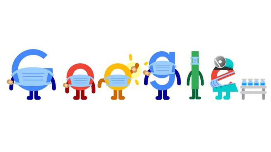 In Google doodle all six letters can be seen wearing blue face masks In Google doodle all six letters can be seen wearing blue face masks