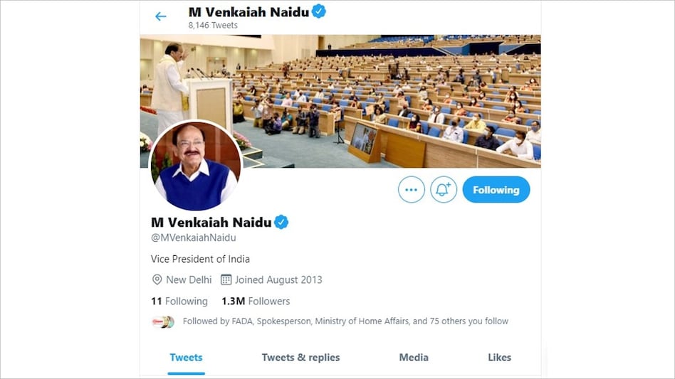 'Dropped due to inactivity': Twitter restores blue tick on Vice-President Venkaiah Naidu's personal handle 'Dropped due to inactivity': Twitter restores blue tick on Vice-President Venkaiah Naidu's personal handle