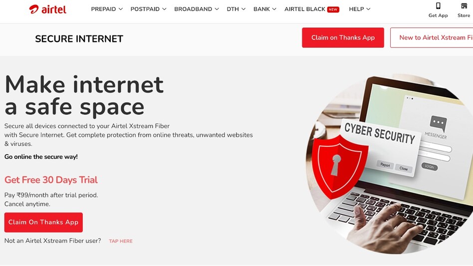 Airtel XStream Fibre launches Secure Internet service for Rs 99, check details Airtel XStream Fibre launches Secure Internet service for Rs 99, check details