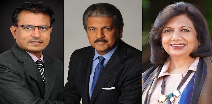 Kotak AMC MD Nilesh Shah, Mahindra Group chief Anand Mahindra and Biocon exeutive chairperson Kiran Mazumdar Kotak AMC MD Nilesh Shah, Mahindra Group chief Anand Mahindra and Biocon exeutive chairperson Kiran Mazumdar