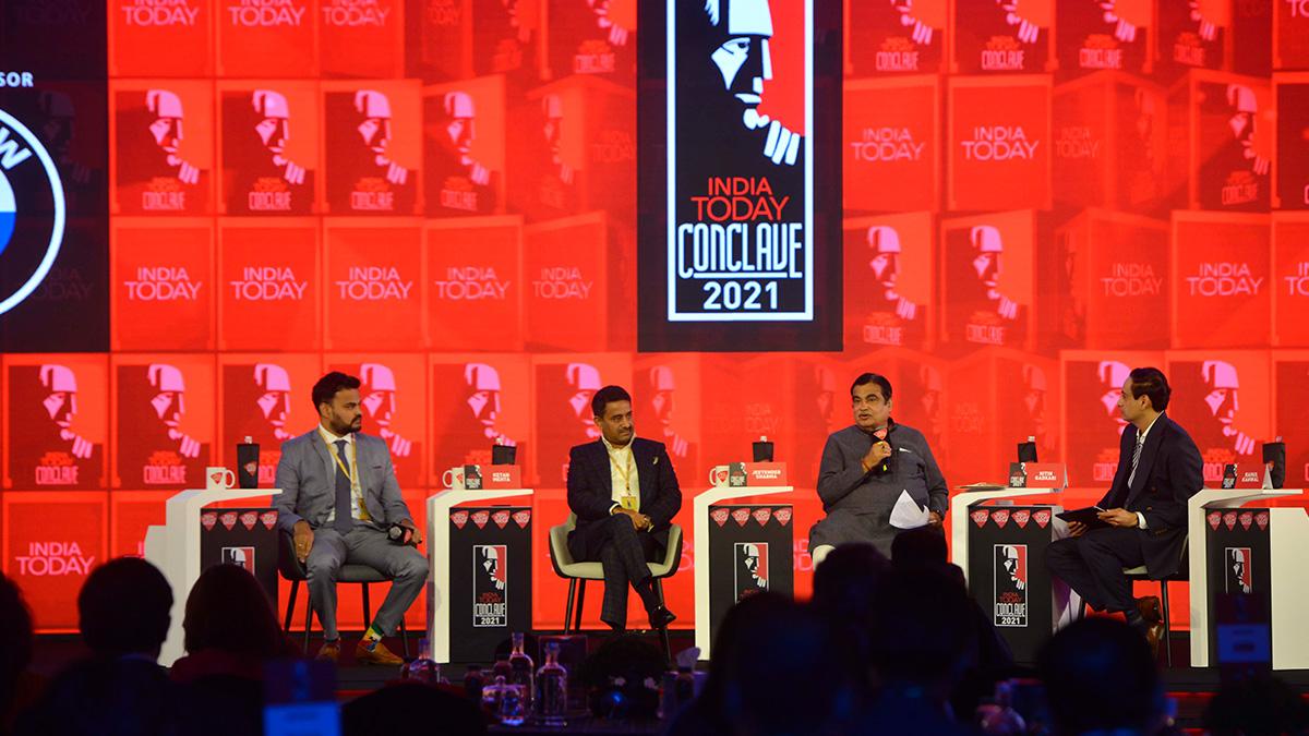 Ketan Mehta, Jeetender Sharma and Nitin Gadkari at the India Today Conclave 2021 Ketan Mehta, Jeetender Sharma and Nitin Gadkari at the India Today Conclave 2021