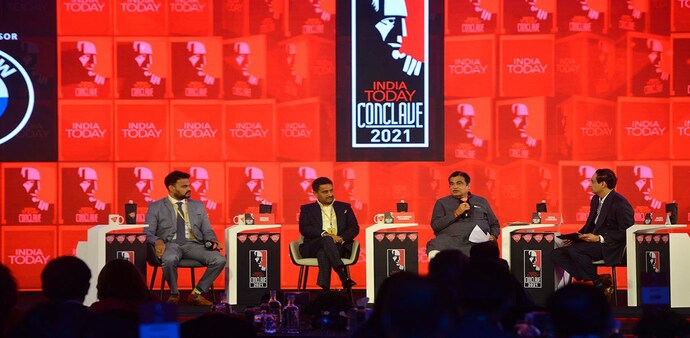 Ketan Mehta, Jeetender Sharma and Nitin Gadkari at the India Today Conclave 2021 Ketan Mehta, Jeetender Sharma and Nitin Gadkari at the India Today Conclave 2021