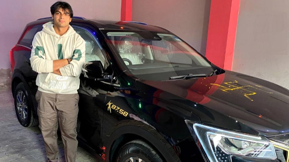 Chopra posted a picture of himself with the newly-delivered car. (Credit: Neeraj Chopra Twitter account) Chopra posted a picture of himself with the newly-delivered car. (Credit: Neeraj Chopra Twitter account)