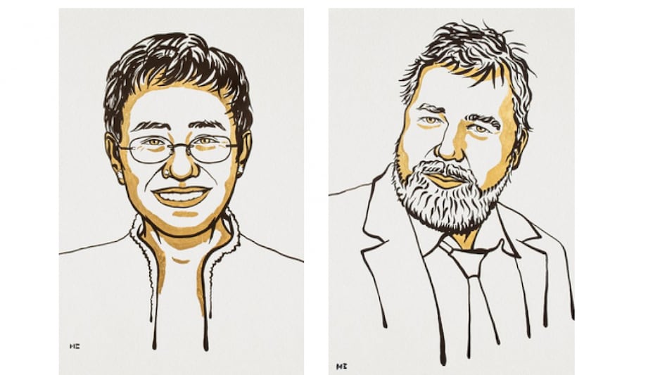 Nobel Laureates Maria Ressa (left) and Dmitry Andreyevich Muratov Nobel Laureates Maria Ressa (left) and Dmitry Andreyevich Muratov