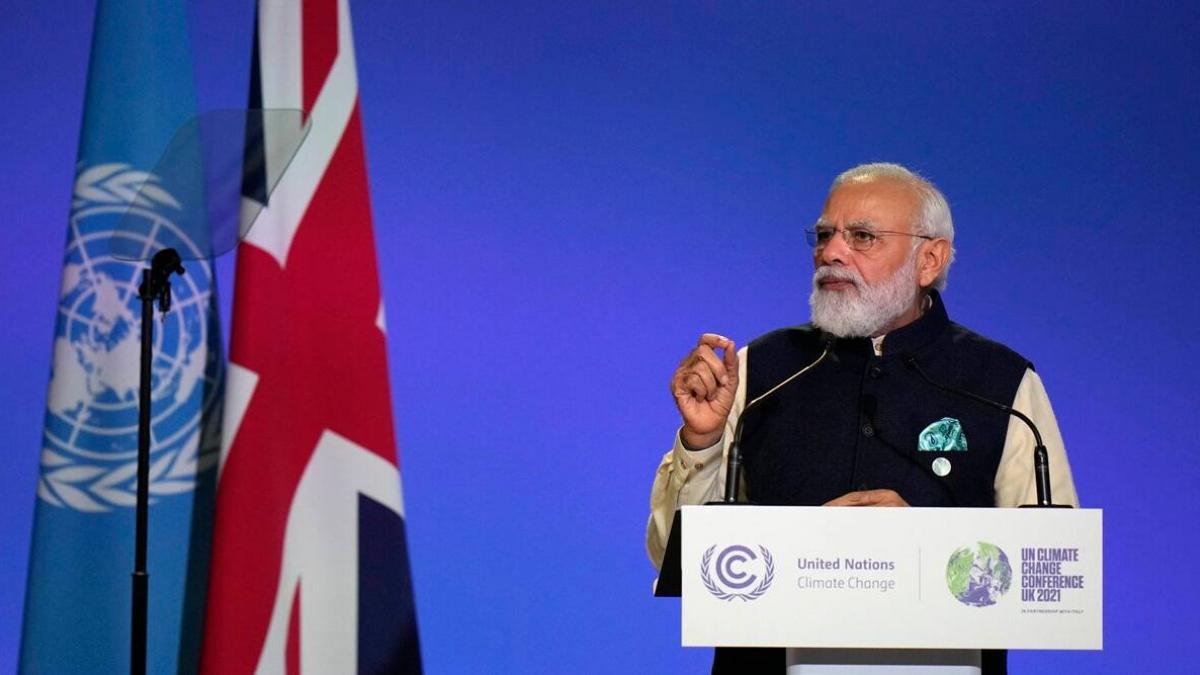 At the 2021 Climate Change Conference, also known as COP26, Modi outlined a net zero emissions target by 2070 for India. At the 2021 Climate Change Conference, also known as COP26, Modi outlined a net zero emissions target by 2070 for India.