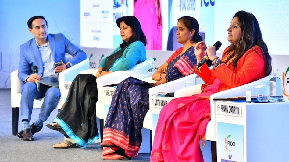 Business Today Executive Director Rahul Kanwal in conversation with Aprajita Sarangi (BJP), Jothimani S (Congress) and Priyanka Chaturvedi (Shiv Sena) at the 94th annual FICCI convention Business Today Executive Director Rahul Kanwal in conversation with Aprajita Sarangi (BJP), Jothimani S (Congress) and Priyanka Chaturvedi (Shiv Sena) at the 94th annual FICCI convention