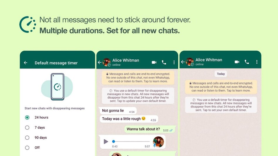 You can now customise the duration of the disappearing messages on WhatsApp You can now customise the duration of the disappearing messages on WhatsApp