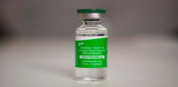 An SII-manufactured Covishield vial on display An SII-manufactured Covishield vial on display
