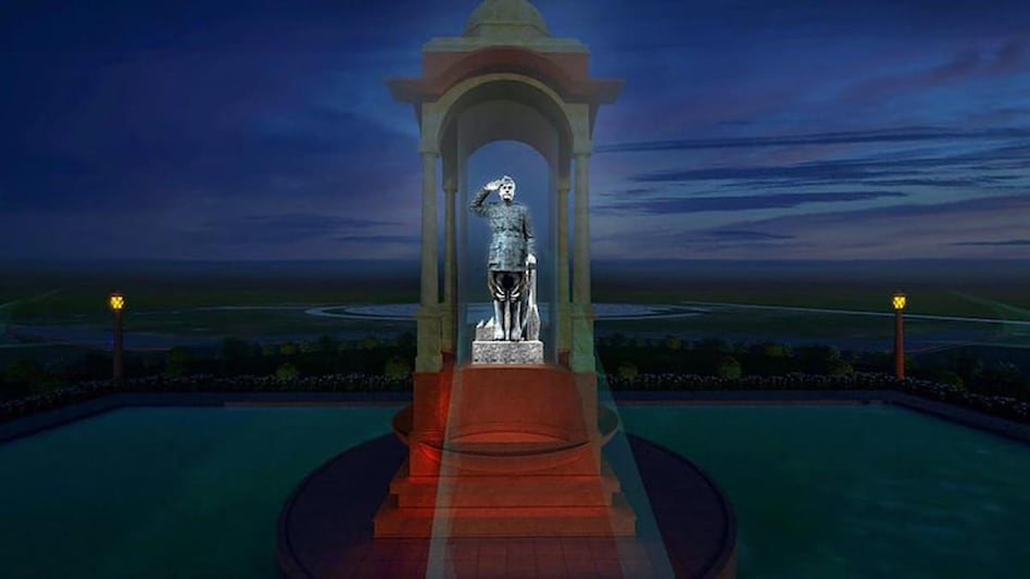 A representation of Netaji Subhash Chandra Bose's hologram statue installed at India Gate in New Delhi. (PTI Photo) A representation of Netaji Subhash Chandra Bose's hologram statue installed at India Gate in New Delhi. (PTI Photo)