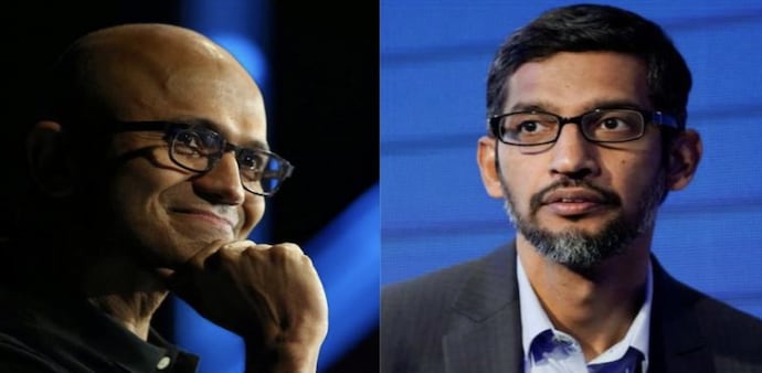 CEOs of Microsoft and Alphabet, Satya Nadella and Sundar Pichai CEOs of Microsoft and Alphabet, Satya Nadella and Sundar Pichai
