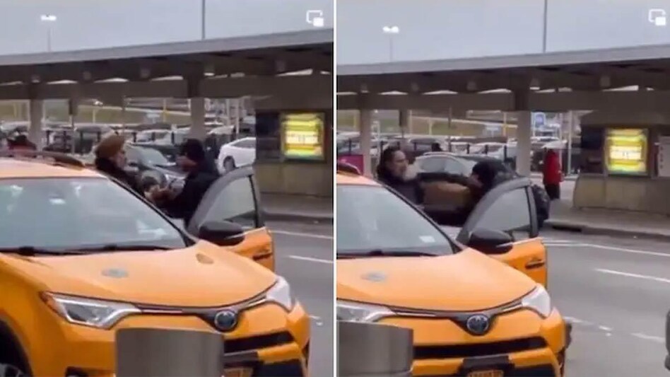 In these screengrabs of the undated video, a man could be seen assaulting the Sikh taxi driver outside the JFK International Airport. (Screengrab/Twitter/@navjotpkaur) In these screengrabs of the undated video, a man could be seen assaulting the Sikh taxi driver outside the JFK International Airport. (Screengrab/Twitter/@navjotpkaur)