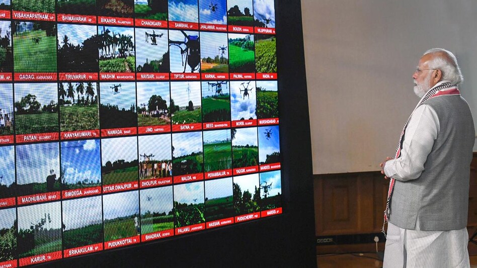 Prime Minister Narendra Modi launched the drones on Friday with officials describing it as a "very novel and exciting initiative" for farmers. Prime Minister Narendra Modi launched the drones on Friday with officials describing it as a "very novel and exciting initiative" for farmers.