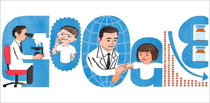 Towards the end of the doodle, it is shown that the vaccine developed by Dr Takahashi has played an instrumental role in lowering the Chickenpox graph globally.-9:16 Towards the end of the doodle, it is shown that the vaccine developed by Dr Takahashi has played an instrumental role in lowering the Chickenpox graph globally.-9:16