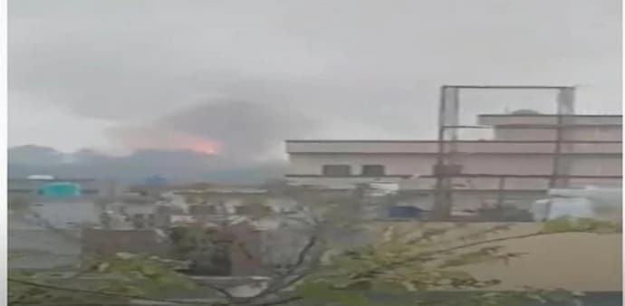 According to reports, a large fire and explosions rocked the military depot near the cantonment area at 6am. According to reports, a large fire and explosions rocked the military depot near the cantonment area at 6am.