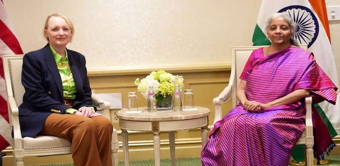 Chair and CEO of the multinational IT company Accenture Julie Sweet with Finance Minister Nirmala Sitharaman Chair and CEO of the multinational IT company Accenture Julie Sweet with Finance Minister Nirmala Sitharaman