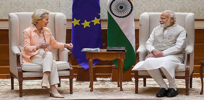 Prime Minister Narendra Modi and European Commission President Ursula von der Leyen. (Photo: PTI) Prime Minister Narendra Modi and European Commission President Ursula von der Leyen. (Photo: PTI)