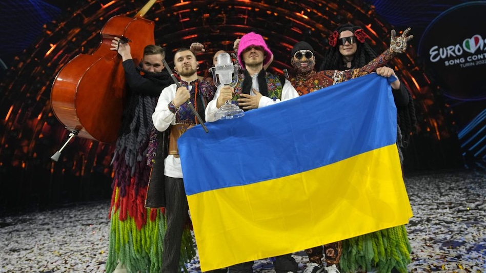 Kalush Orchestra from Ukraine celebrate after winning the Grand Final of the Eurovision Song Contest at Palaolimpico arena, in Turin, Italy Kalush Orchestra from Ukraine celebrate after winning the Grand Final of the Eurovision Song Contest at Palaolimpico arena, in Turin, Italy