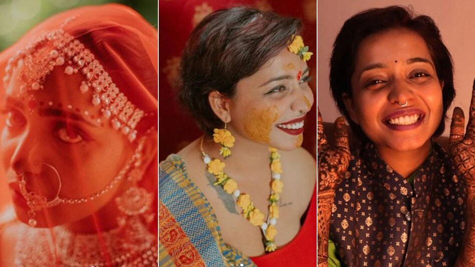 Bindu’s marriage ceremony, held at a temple in Gotri, was performed by a pundit with complete ritual such as ‘pheras’ and wedding vows. (Image: Instagram/@kshamachy) Bindu’s marriage ceremony, held at a temple in Gotri, was performed by a pundit with complete ritual such as ‘pheras’ and wedding vows. (Image: Instagram/@kshamachy)