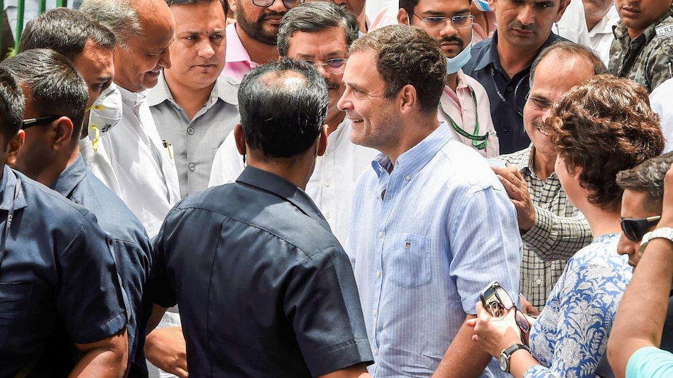 Gandhi, 51, arrived on Tuesday at the ED headquarters on APJ Abdul Kalam Road in central Delhi accompanied by his sister Priyanka Gandhi Vadra. (Photo: PTI) Gandhi, 51, arrived on Tuesday at the ED headquarters on APJ Abdul Kalam Road in central Delhi accompanied by his sister Priyanka Gandhi Vadra. (Photo: PTI)