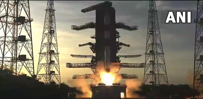 ISRO's PSLV C-53, carrying three commercial satellites from Singapore, lifted off from the spaceport here on Thursday. Picture credit: ANI video screen grab. ISRO's PSLV C-53, carrying three commercial satellites from Singapore, lifted off from the spaceport here on Thursday. Picture credit: ANI video screen grab.