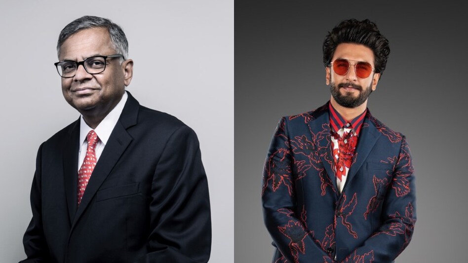 Tata group chairman Natarajan Chandrasekaran (L) and Hindi movie superstar Ranveer Singh (R) Tata group chairman Natarajan Chandrasekaran (L) and Hindi movie superstar Ranveer Singh (R)