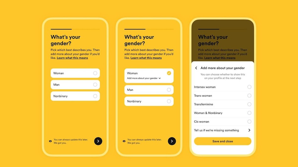 Whether you are creating a new profile or if you wish to change or expand on how you identify on Bumble, the app is now going to give you more options to choose from Whether you are creating a new profile or if you wish to change or expand on how you identify on Bumble, the app is now going to give you more options to choose from