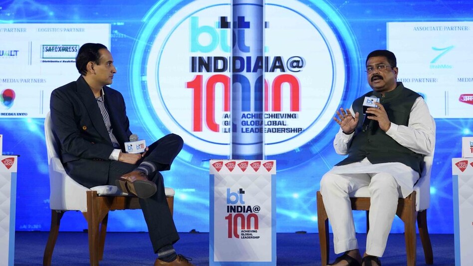 Education minister Dharmendra Pradhan with Rahul Kanwal, Executive Director, Business Today, at BT's India' @ 100 Economy summit Education minister Dharmendra Pradhan with Rahul Kanwal, Executive Director, Business Today, at BT's India' @ 100 Economy summit