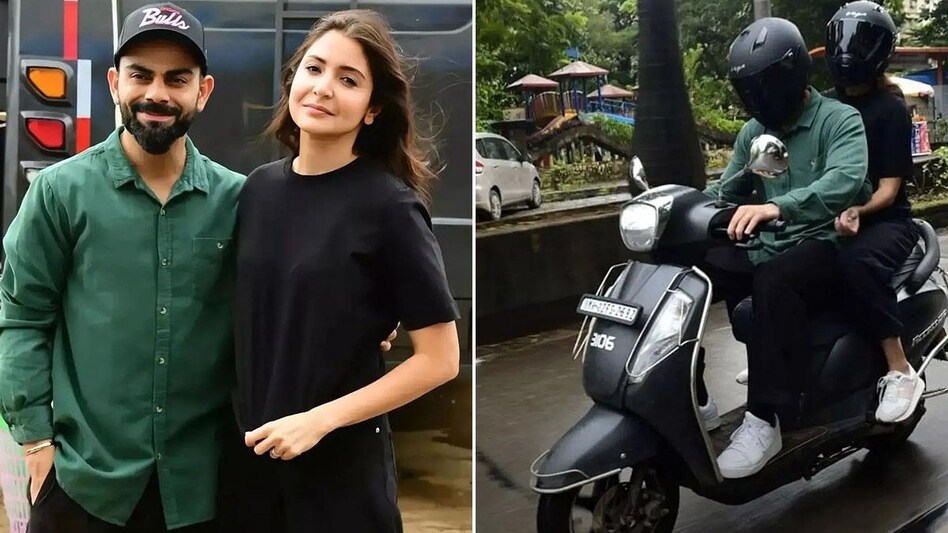 Virat Kohli and Anushka Sharma ride a scooter in Mumbai Virat Kohli and Anushka Sharma ride a scooter in Mumbai