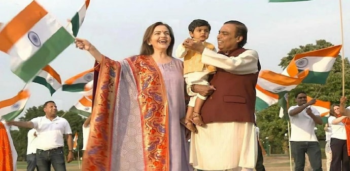 Towards the end of the video, Nita Ambani is seen handing over the tricolour to Prithvi. Towards the end of the video, Nita Ambani is seen handing over the tricolour to Prithvi.