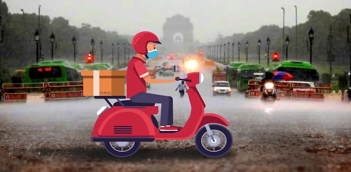 An incessant spell of rains caused havoc in Delhi on Thursday and Friday. One section which was visibly affected by the rains is the delivery companies and individuals delivering orders An incessant spell of rains caused havoc in Delhi on Thursday and Friday. One section which was visibly affected by the rains is the delivery companies and individuals delivering orders