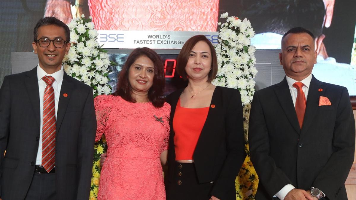 (L-R) Balaji Srinivasan, Liberatha Peter Kallat, Giya Diwaan and Anurag Jain at the listing ceremony held at BSE in Mumbai. (L-R) Balaji Srinivasan, Liberatha Peter Kallat, Giya Diwaan and Anurag Jain at the listing ceremony held at BSE in Mumbai.