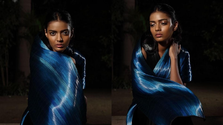 Rimzim's Dadu's metal sari in electric blue Rimzim's Dadu's metal sari in electric blue