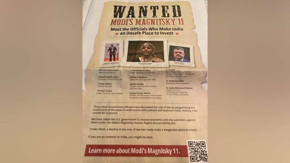 Published on October 13, the advertisement has named FM Nirmala Sitharaman and other Indian officials. Published on October 13, the advertisement has named FM Nirmala Sitharaman and other Indian officials.